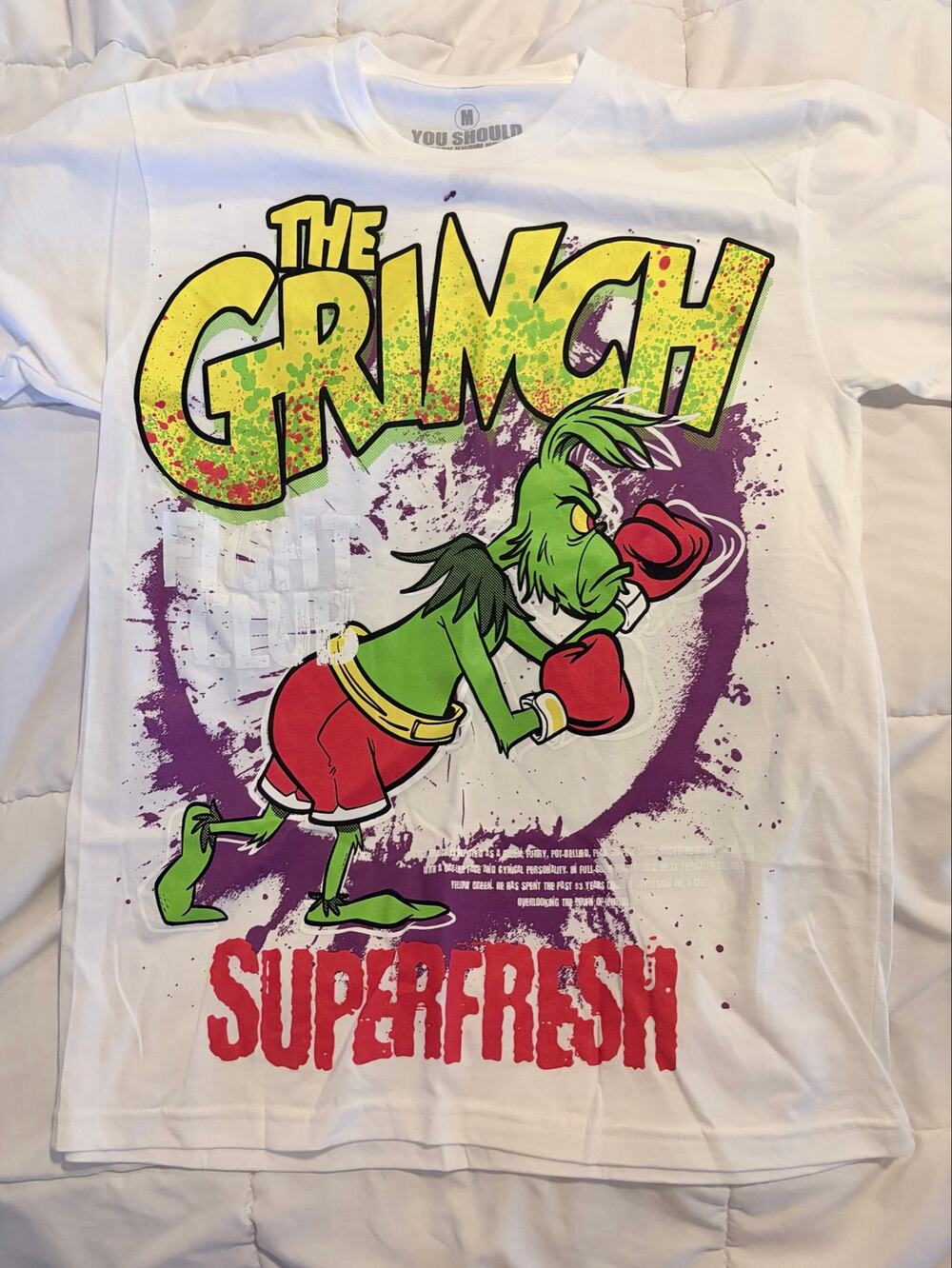 SuperFresh The Grinch Fight Club Graphic T-Shirt White Christmas Men’s M